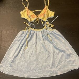 For Love & Lemons Pastel Papillon Embroidered Slip Dress